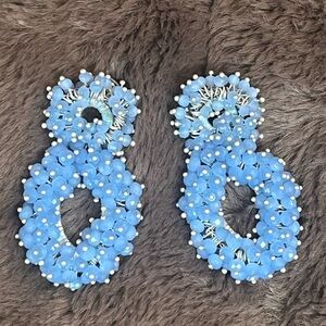 Banana Republic Blue Beaded Statement Earrings — Elegant Drop